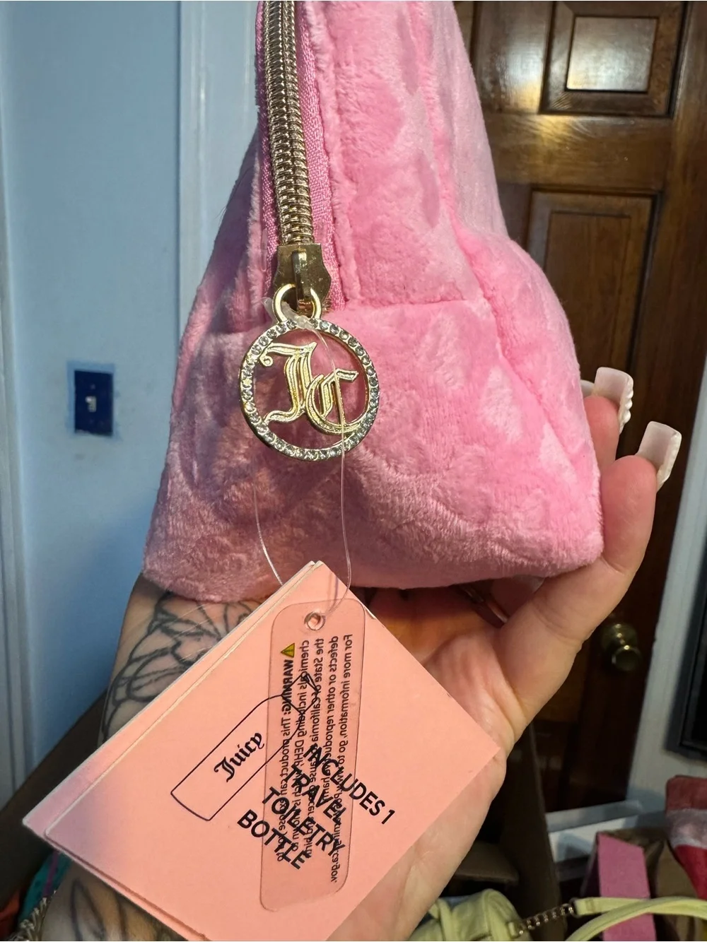 Juicy Couture Pink Heart-Embossed Cosmetic Pouch